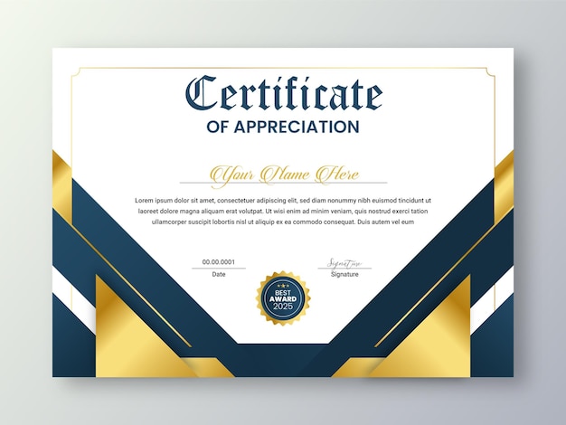 Modern elegant gold certificate template with badge