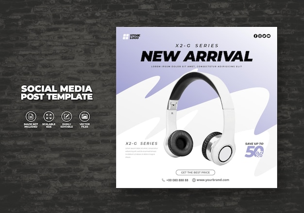 MODERN AND ELEGANT HEADPHONE BRAND PROMOTION PRODUCT FOR SOCIAL MEDIA TEMPLATE BANNER VECTOR TEMPLAT