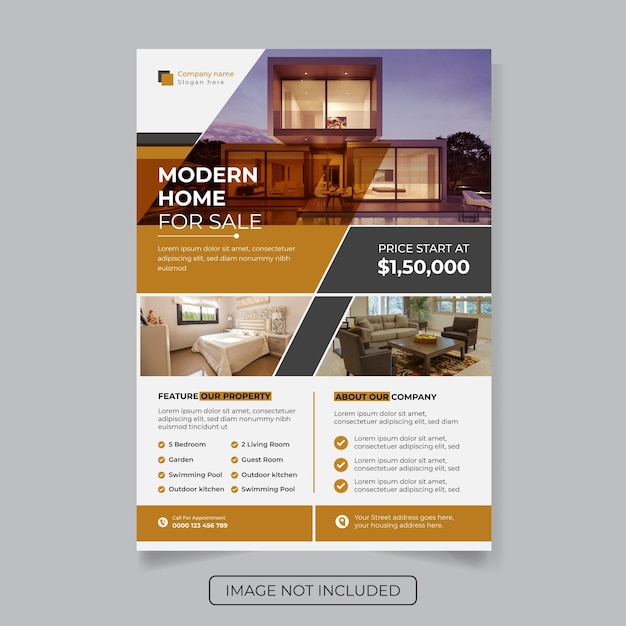 Modern elegant home real estate a4 flyer Template