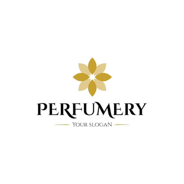 Modern and elegant perfume logo with a golden flower