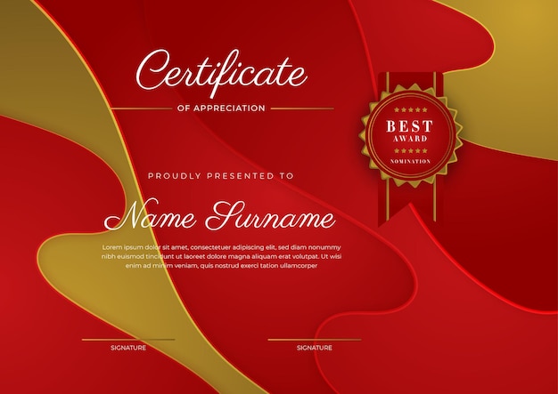 Modern elegant red and gold diploma certificate template