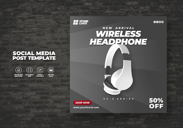 MODERN AND ELEGANT WHITE COLOR WIRELESS HEADPHONE BRAND PRODUCT FOR SOCIAL MEDIA TEMPLATE BANNER 