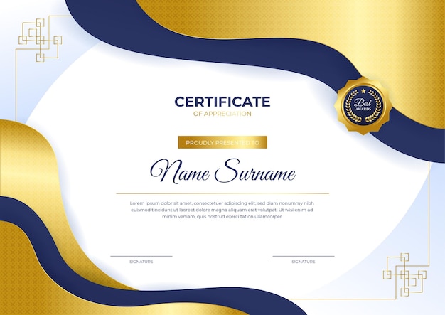 Modern employee golden blue certificate design template