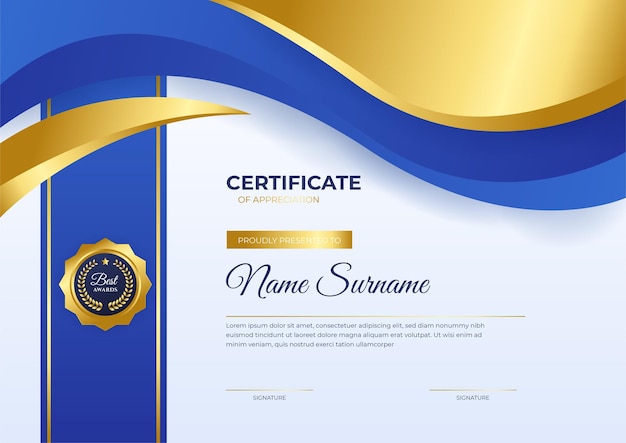 Modern employee golden blue certificate design template