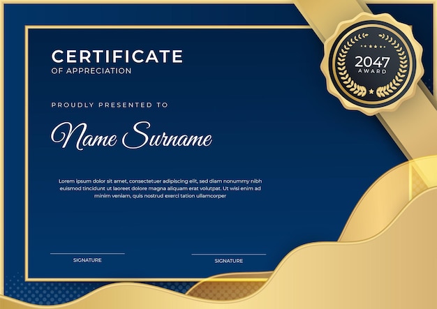 Modern employee golden blue certificate design template