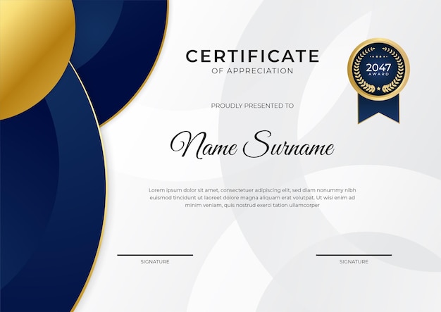 Modern employee golden blue certificate design template