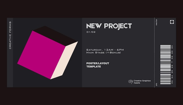 Modern exhibition ticket template layout made with abstract vector geometric shapes Brutalism inspired graphics