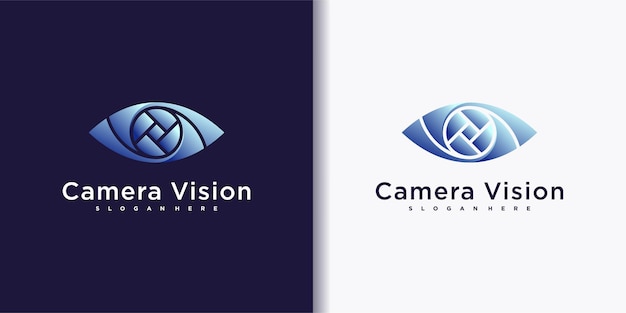 Modern Eye vision camera logo design with creative icon symbol and business card Premium Vector