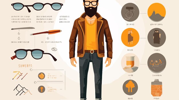 Modern Fashion Infographic Featuring Stylish Hipster Man in Trendy Clothing