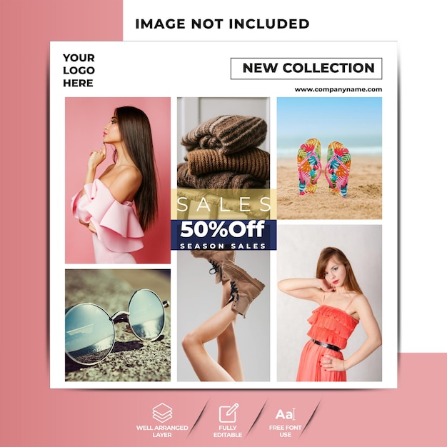 Modern fashion set sale banner for instagram social media post template or square banner collection