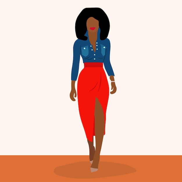 Modern Fashionable African Woman in elegant line art style vector abstract