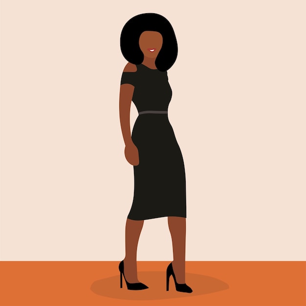 Modern Fashionable African Woman in elegant line art style vector abstract