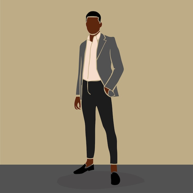 Modern Fashionable black man in elegant line art style vector abstract