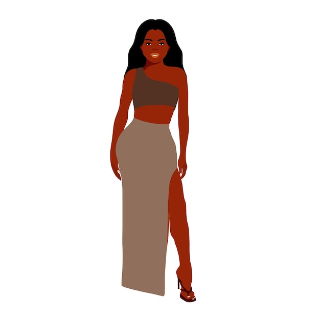 Modern fashionable black woman in elegant art style vector