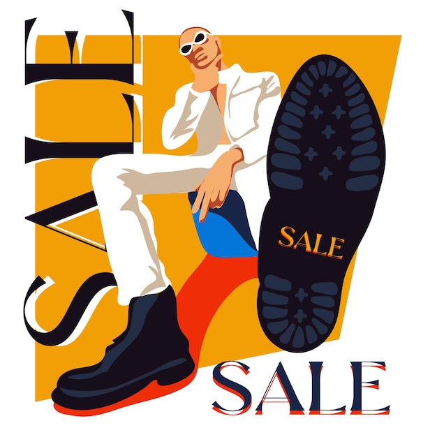 Vector a modern fashionable guy in big boots with a raised sole perspective discount black friday or sale