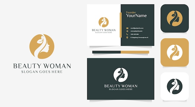 Modern feminine beauty woman logo illustration vector graphics bundle