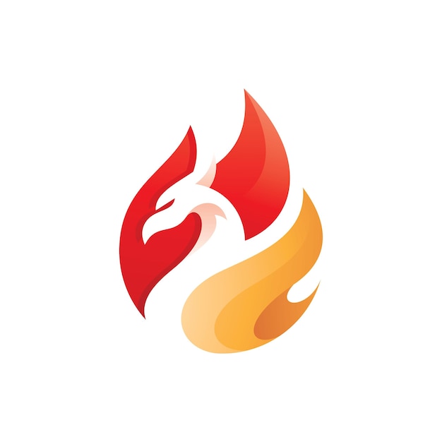 Modern fire or flame and bird head logo design abstract phoenix vector icon