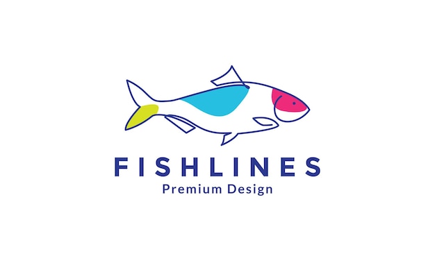 modern fish swim lines art colorful logo design vector symbol icon illustration