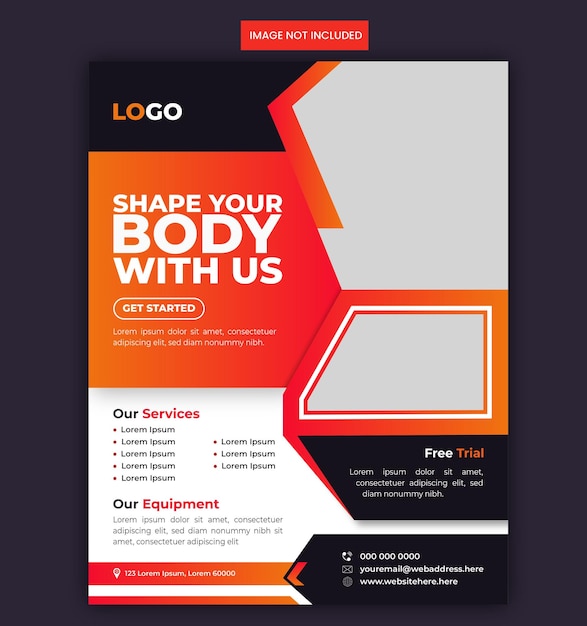 Modern fitness body building and unique gym flyer A4 size template