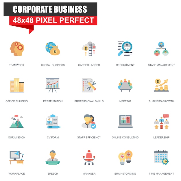 Modern flat corporate business icons set