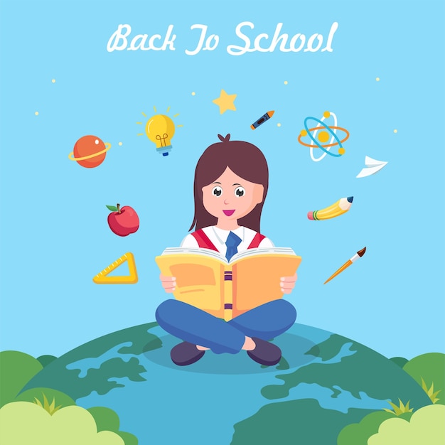 Modern flat design of back to school illustration concept Flat Style vector template suitable for Web Landing Page Background