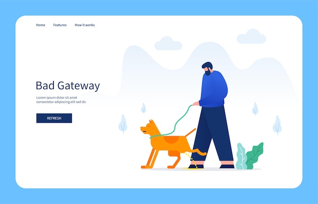 Modern Flat Design Concept Man Peeing Dog Bad Gateway For Websites And Mobile Sites Empty State