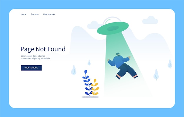 Vector modern flat design concept men kidnapped by ufo page not found for websites and mobile sites empty states