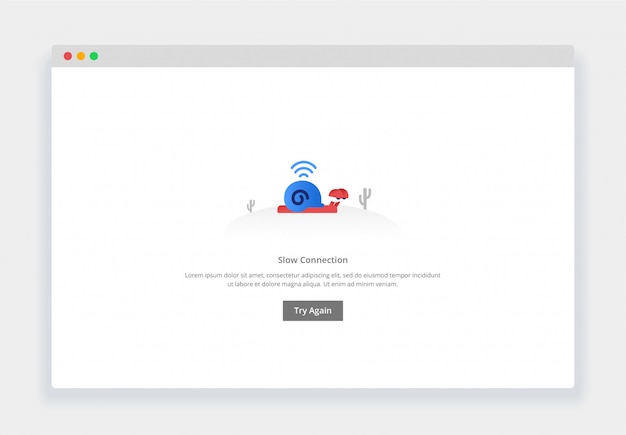 Modern flat design concept of snail walk slowly, Slow connection for website and mobile website. empty states page template