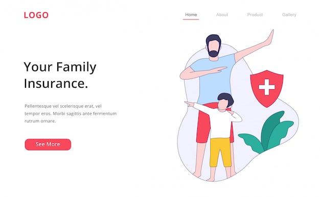 Modern flat design family insurance landing page website