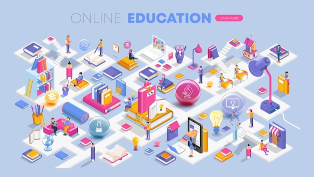 Modern flat design isometric concept of Online Education. Landing page template.