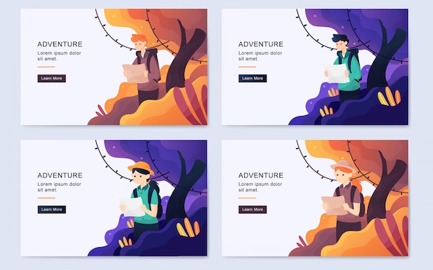 modern flat forest adventure landing page