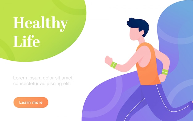 Modern flat healthy life landing page template illustration