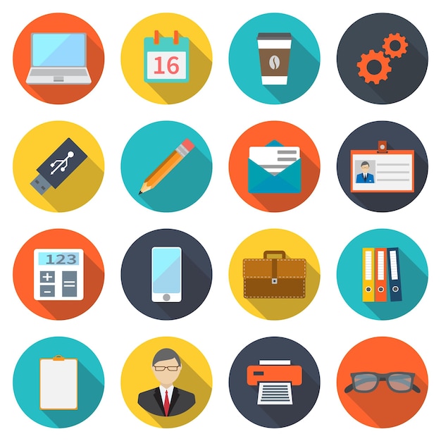 Modern flat icons elements business office equipment office work marketing colored vector