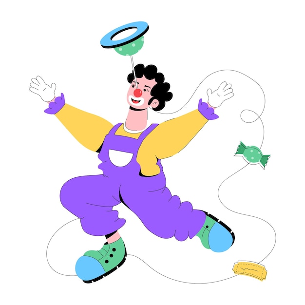 Modern flat illustration of circus comedian