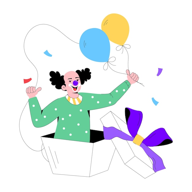 Modern flat illustration of clown surprise