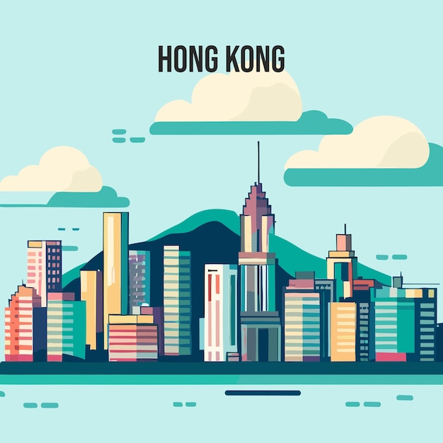 Modern flat illustration of Hong Kong City skyline background