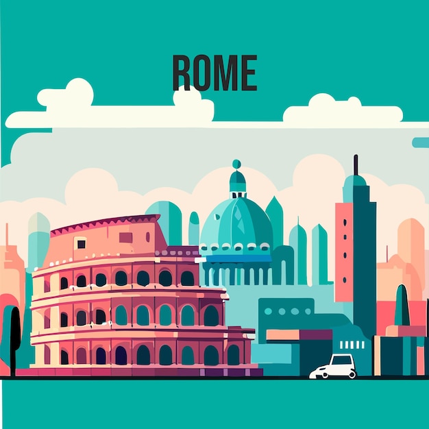 Modern flat illustration of Rome city skyline background