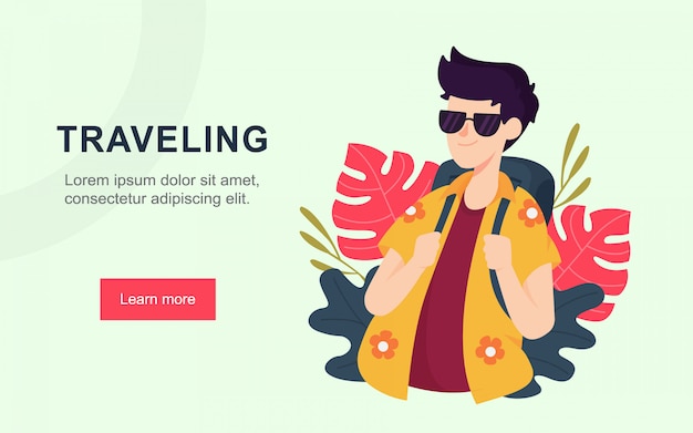 Modern flat landing page of traveling