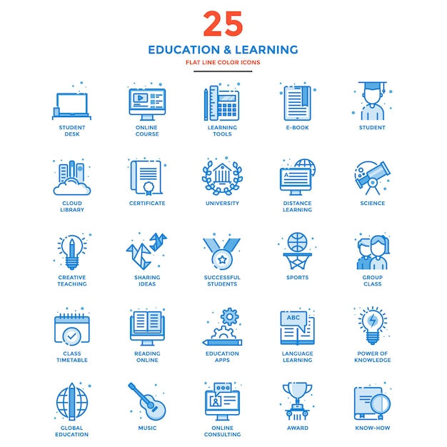 Modern Flat Line Color Icons Education and Learning