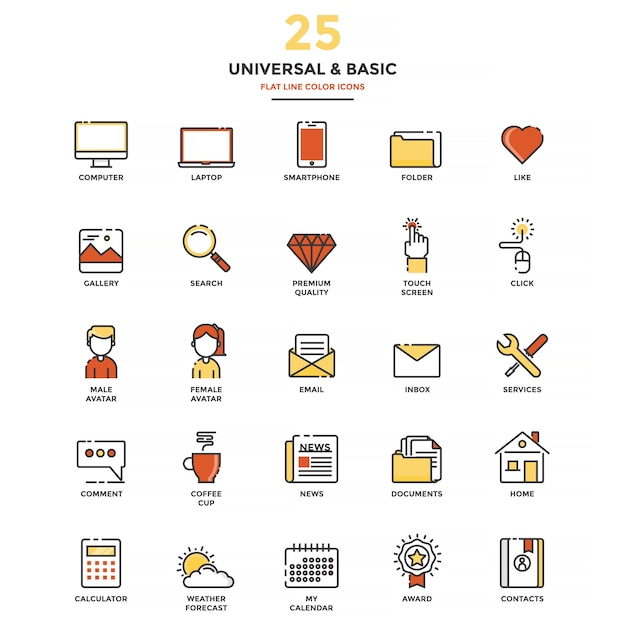 Modern Flat Line Color Icons