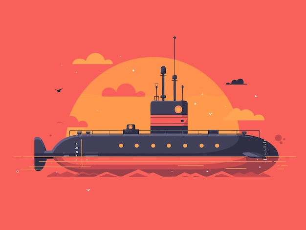 Vector modern flat line design vector illustration concept of sea tugboat or submarine