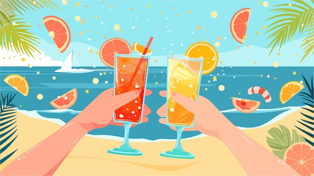 Vector modern flat summer beach party poster and social media promotion design