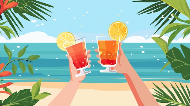 Vector modern flat summer beach party poster and social media promotion design