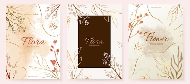 Vector modern floral frame elegant abstract background universal hand drawn floral templates in warm color