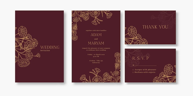 Modern floral outline hand drawn luxury wedding invitation design or card templates for wedding