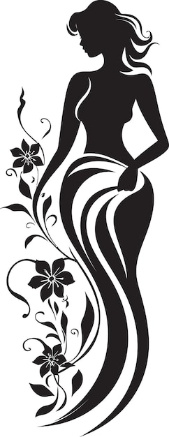 Modern Floral Silhouette Black Woman Icon in Bloom Artistic Blossom Ensemble Elegant Vector Woman i