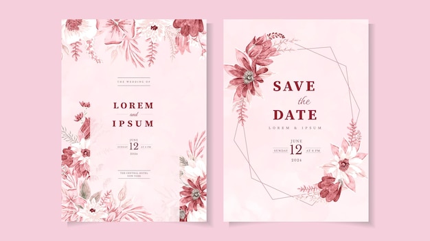 Modern floral wreath elegant romantic wedding invitation card template premium flower