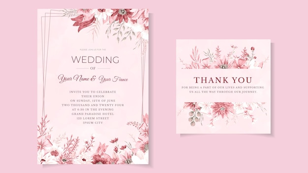 Modern floral wreath elegant romantic wedding invitation card template premium flower