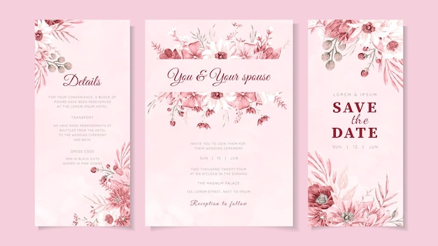 Modern floral wreath elegant romantic wedding invitation card template premium flower