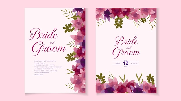 Modern floral wreath wedding invitation card template premium flower